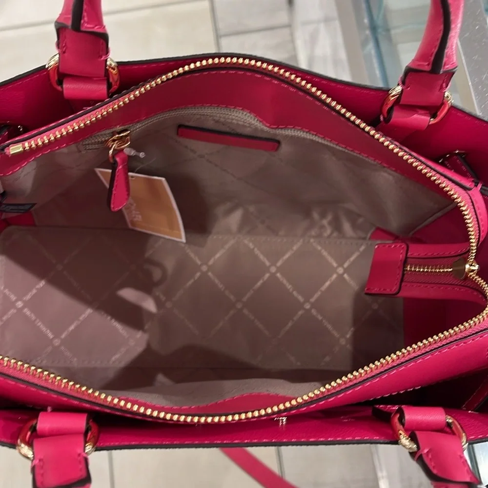 MICHAEL KORS  Reed Large Graphic Logo Belted Satchel Electric Pink  NWT